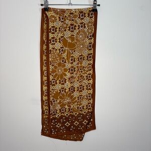 Vintage Italian Scarf Brown Yellow Floral Rectangular Retro